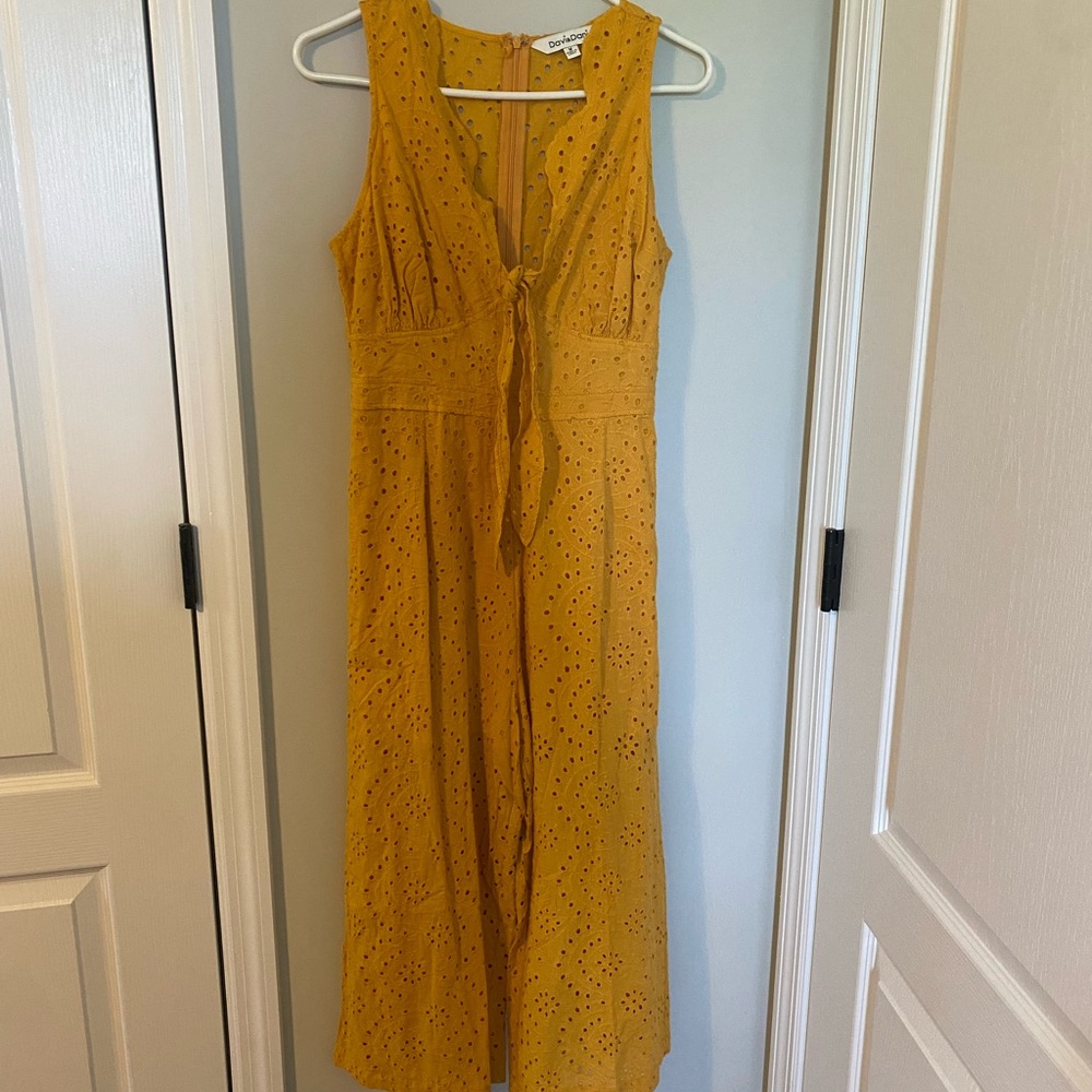 DAVI & DANI Mustard Eyelet Midi Dress